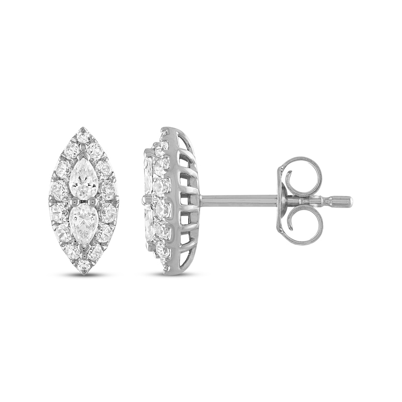Previously Owned Forever Connected Diamond Stud Earrings 3/8 ct tw Pear & Round-cut 10K White Gold
