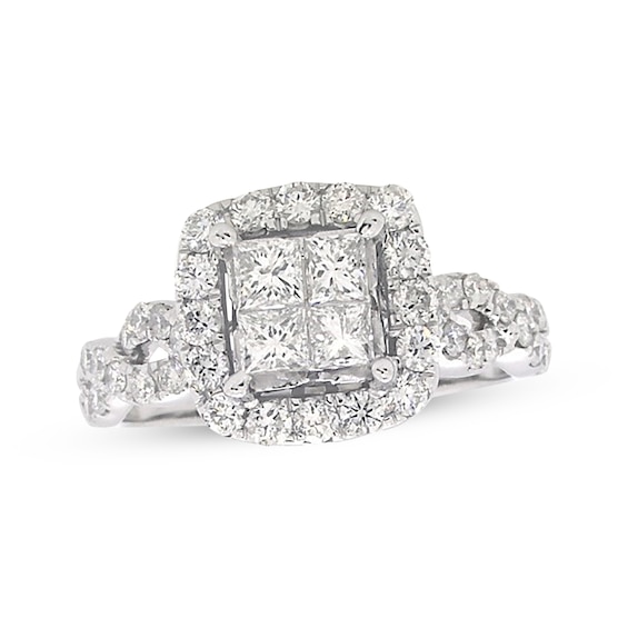 Previously Owned Princess-Cut Diamond Quad Engagement Ring 1-1/2 ct tw 14K White Gold