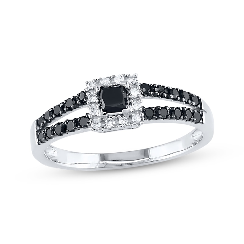 Previously Owned Black Diamond Engagement Ring 1/2 ct tw Princess-cut 10K White Gold Size 7.5