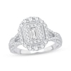 Thumbnail Image 1 of Previously Owned Diamond Engagement Ring 7/8 ct tw Emerald & Round 14K White Gold