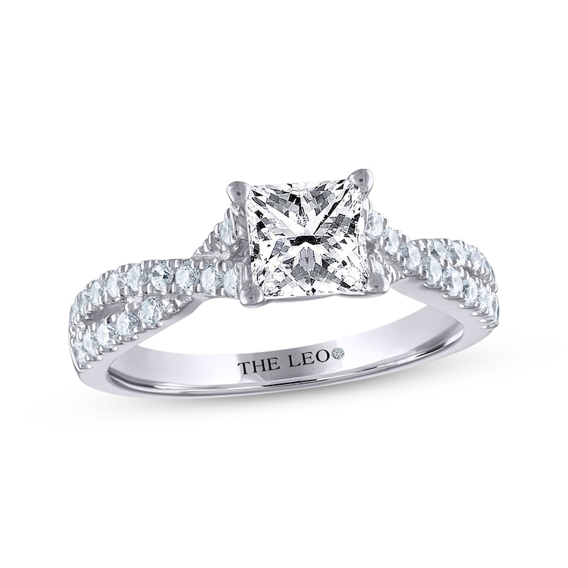 Main Image 1 of Previously Owned THE LEO Diamond Engagement Ring 1-1/4 ct tw Princess & Round-cut 14K White Gold