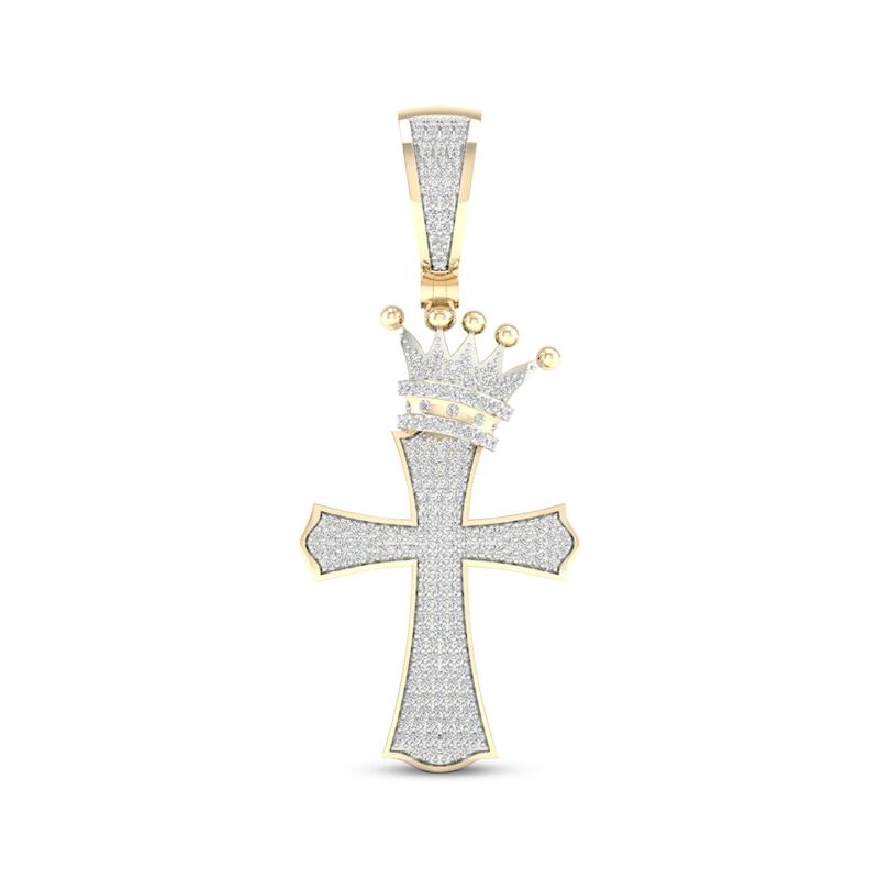 Main Image 1 of Previously Owned Men's Diamond Slanted Crown Cross Charm 1/2 ct tw 10K Yellow Gold