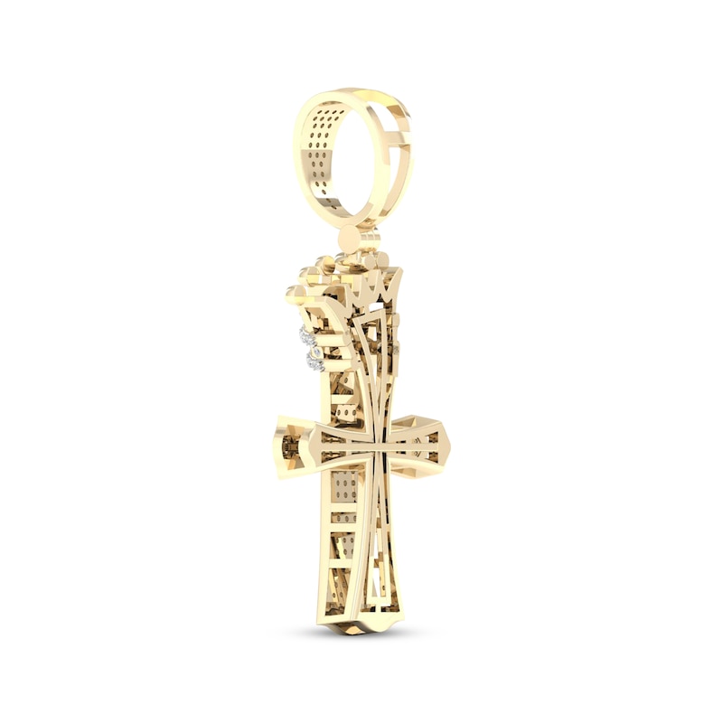 Main Image 4 of Previously Owned Men's Diamond Slanted Crown Cross Charm 1/2 ct tw 10K Yellow Gold