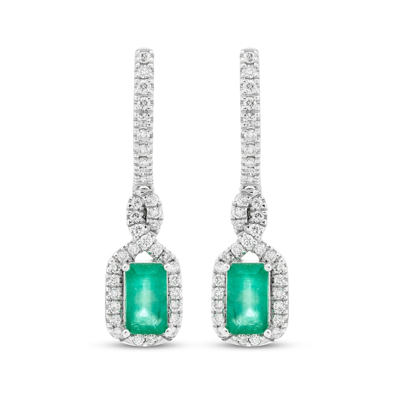 Main Image 2 of Previously Owned Emerald & Diamond Drop Earrings 1/5 ct tw 10K White Gold