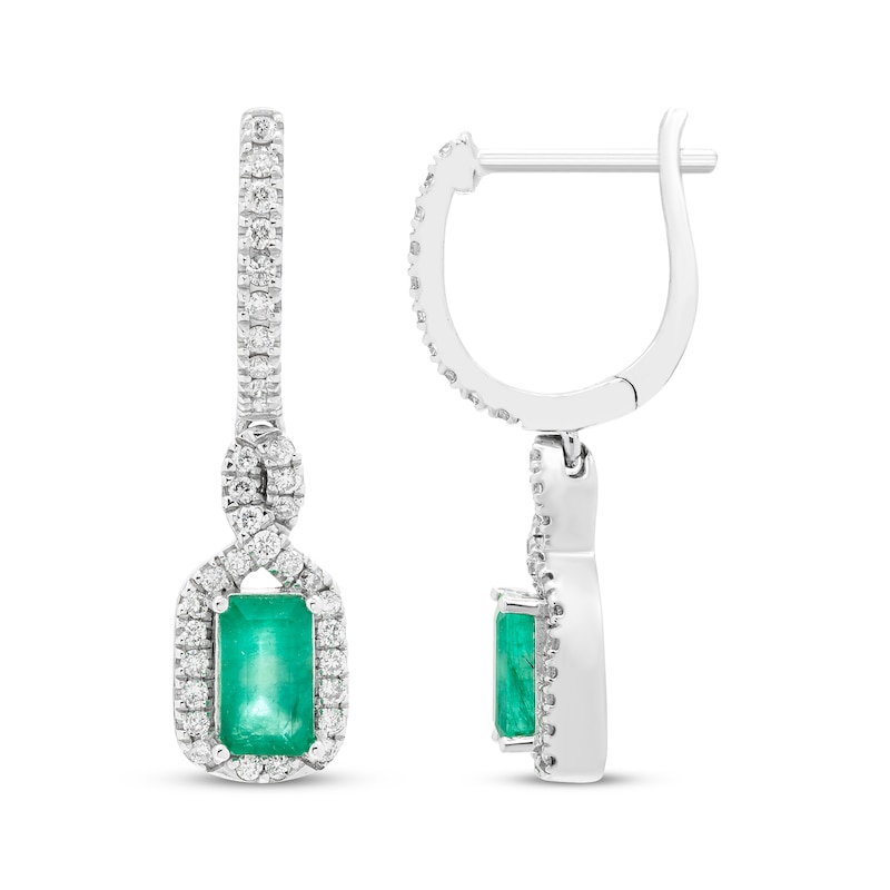 Main Image 3 of Previously Owned Emerald & Diamond Drop Earrings 1/5 ct tw 10K White Gold