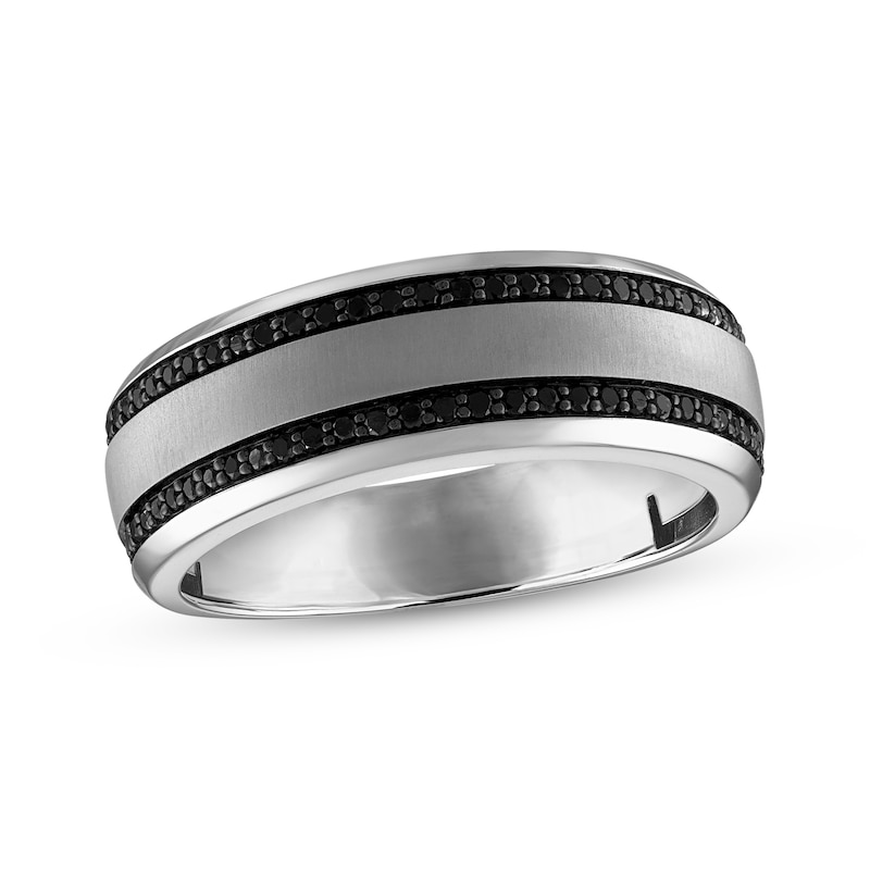 Main Image 1 of Previously Owned Men's Black Diamond Wedding Band 1/3 ct tw Round-cut 10K White Gold