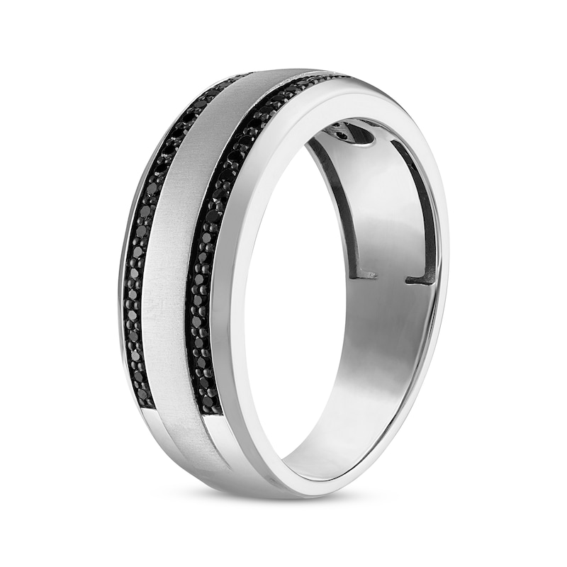 Main Image 2 of Previously Owned Men's Black Diamond Wedding Band 1/3 ct tw Round-cut 10K White Gold