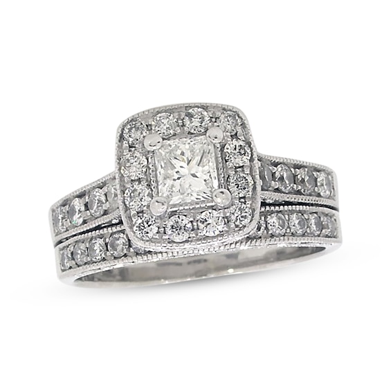 Previously Owned Princess & Round-Cut Diamond Bridal Set 1-1/3ct tw 14K White Gold Size 7.75