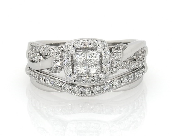 Previously Owned Princess-Cut Quad Diamond Bridal Set / ct tw 14K & 10K White Gold Size