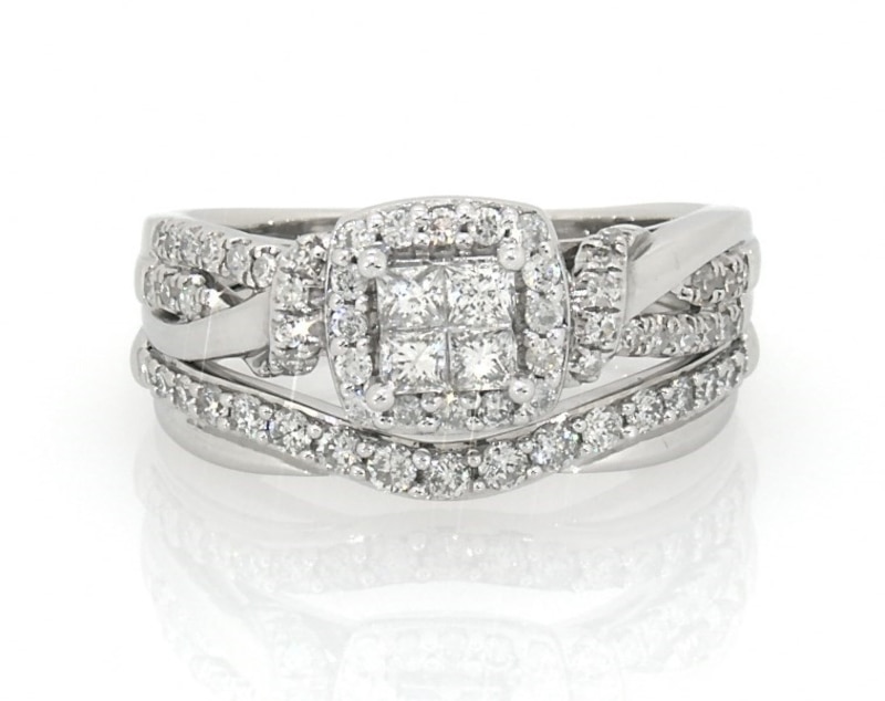 Previously Owned Princess-Cut Quad Diamond Bridal Set 3/4 ct tw 14K ...