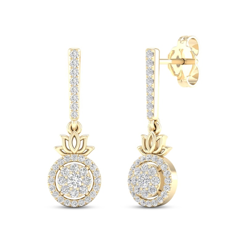 Previously Owned By Women For Women Diamond Lotus Drop Earrings 1/3 ct tw Round-cut 10K Yellow Gold