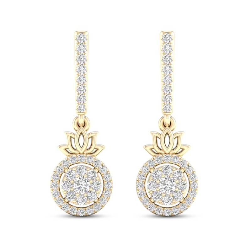 Previously Owned By Women For Women Diamond Lotus Drop Earrings 1/3 ct tw Round-cut 10K Yellow Gold