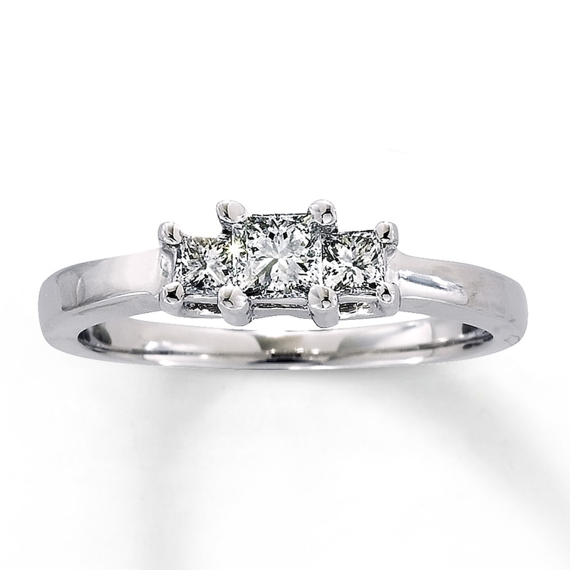 Main Image 1 of Previously Owned 3-Stone Diamond Ring 1/2ct tw Princess-cut 14K White Gold