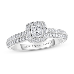 Previously Owned Adrianna Papell Diamond Engagement Ring 5/8 ct tw Princess, Round & Baguette-cut 14K White Gold