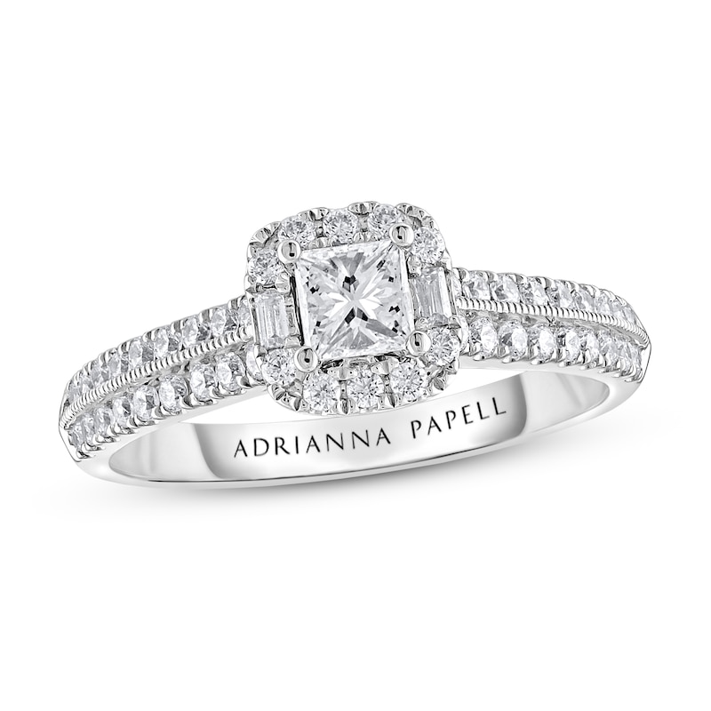 Main Image 1 of Previously Owned Adrianna Papell Diamond Engagement Ring 5/8 ct tw Princess, Round & Baguette-cut 14K White Gold