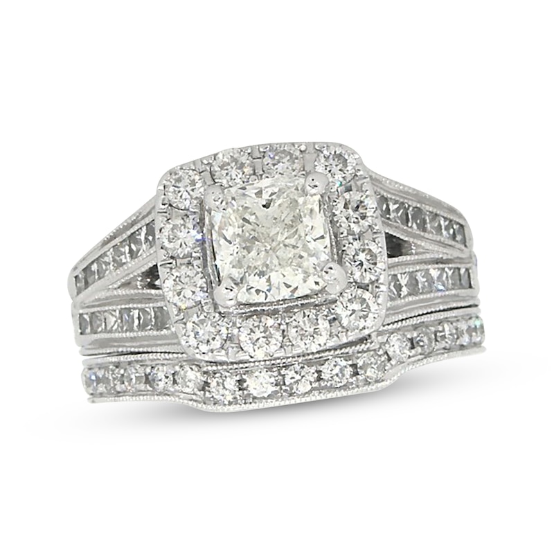 Main Image 1 of Previously Owned Neil Lane Cushion-Cut Diamond Bridal Set 2-1/2 ct tw 14K White Gold Size 5.75