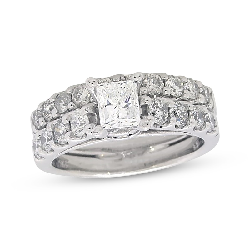 Main Image 1 of Previously Owned Princess-Cut Diamond Bridal Set 2 ct tw 14K White Gold Size 6.25