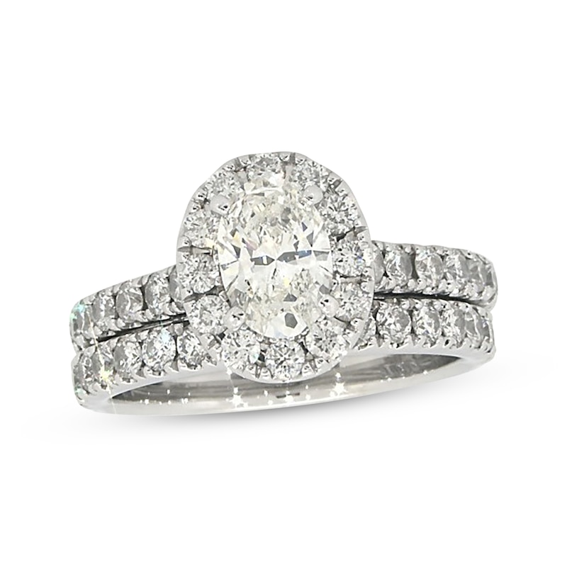 Main Image 1 of Previously Owned Neil Lane Oval-Cut Diamond Halo Bridal Set 2 ct tw 14K White Gold Size 6.75