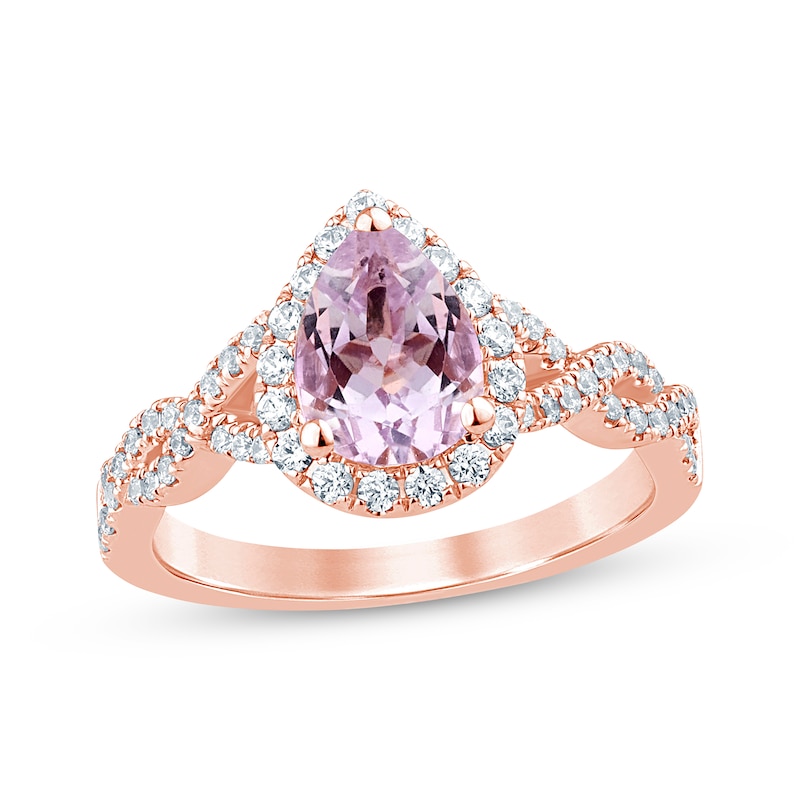 Previously Owned Pear-Shaped Light Amethyst & Round-Cut Diamond Twist Shank Engagement Ring 3/8 ct tw 14K Rose Gold