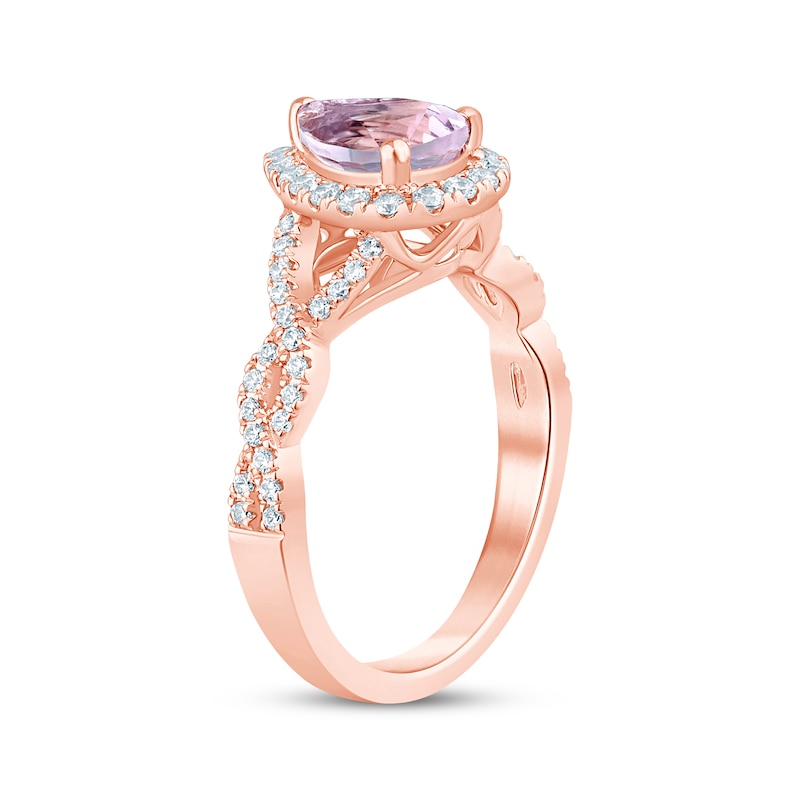 Previously Owned Pear-Shaped Light Amethyst & Round-Cut Diamond Twist Shank Engagement Ring 3/8 ct tw 14K Rose Gold