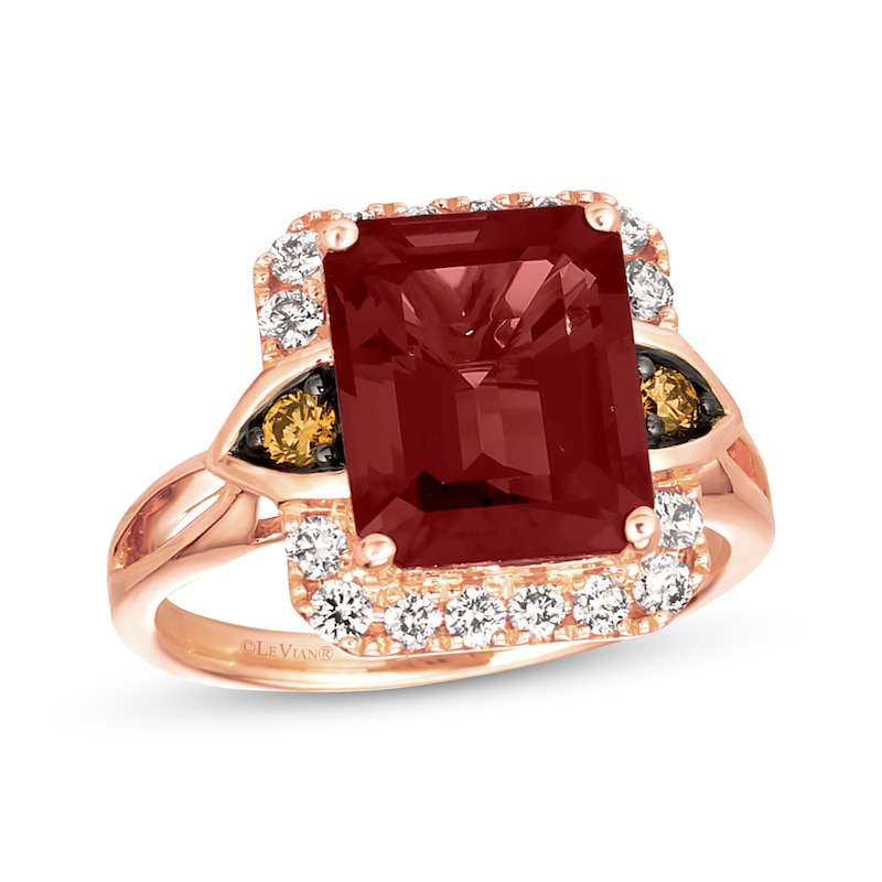 Main Image 1 of Previously Owned Le Vian Creme Brulee Garnet Ring 1/2 ct tw Diamonds 14K Strawberry Gold