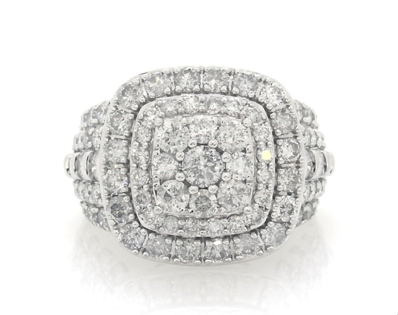 Main Image 1 of Previously Owned Multi-Diamond Center Engagement Ring 4 ct tw Round-cut 10K White Gold