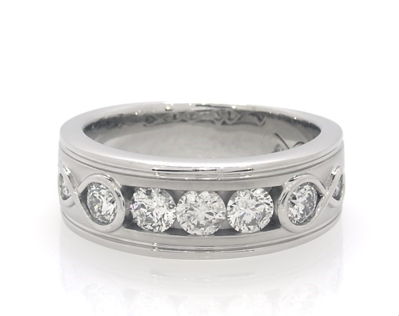 Main Image 1 of Previously Owned Every Moment Men's Diamond Wedding Band 1 ct tw 14K White Gold