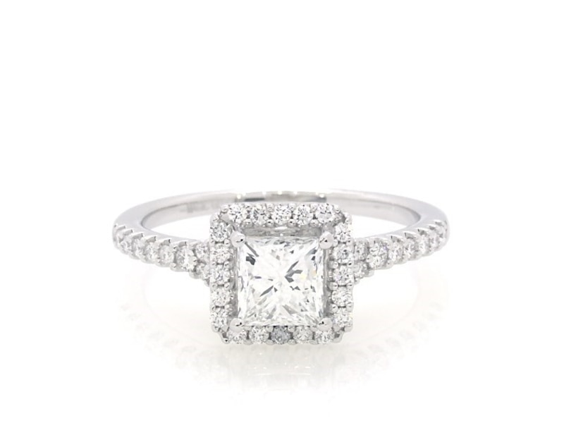 Main Image 1 of Previously Owned Diamond Engagement Ring 1-1/3 ct tw Princess/Round-cut 14K White Gold