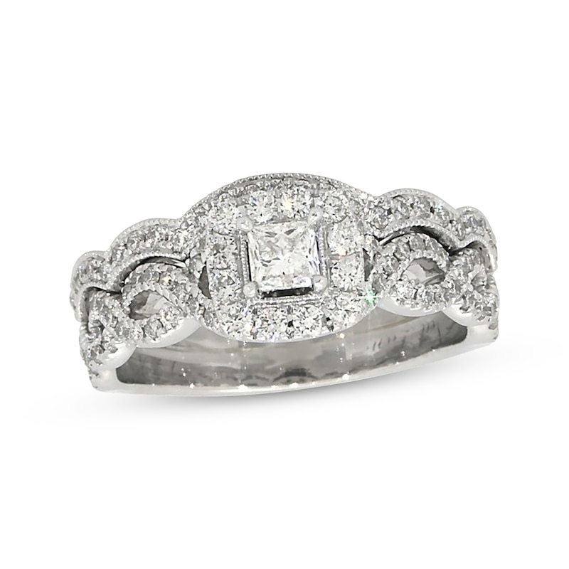 Main Image 1 of Previously Owned Neil Lane Princess-Cut Diamond Bridal Set 7/8 ct tw 14K White Gold Size 7.25