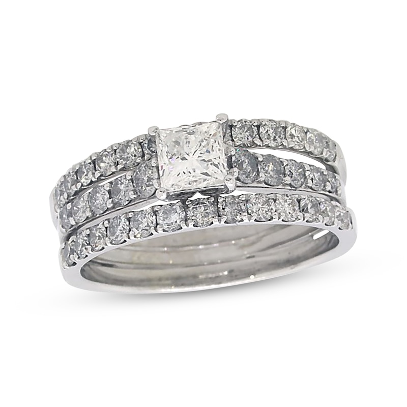 Main Image 1 of Previously Owned Princess-Cut Diamond Bridal Set 2-1/5 ct tw 14K White Gold Size 10