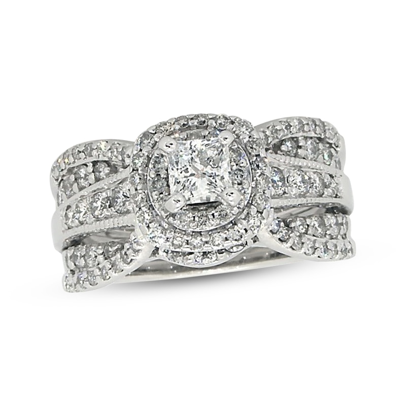 Main Image 1 of Previously Owned Princess-Cut Diamond Bridal Set 1-1/4 ct tw 14K White Gold Size 5