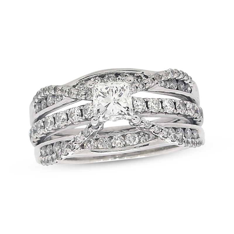 Main Image 1 of Previously Owned THE LEO Diamond Princess & Round-Cut Bridal Set 1-7/8 ct tw 14K White Gold Size 9.5