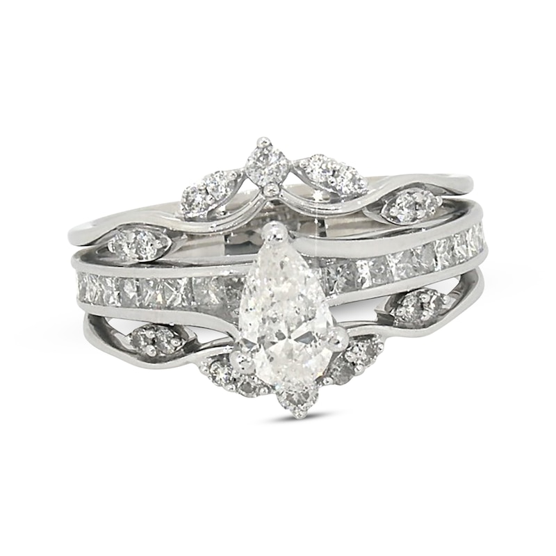 Main Image 1 of Previously Owned Pear-Shaped Diamond Bridal Set 1-1/5 ct tw 14K White Gold Size 8