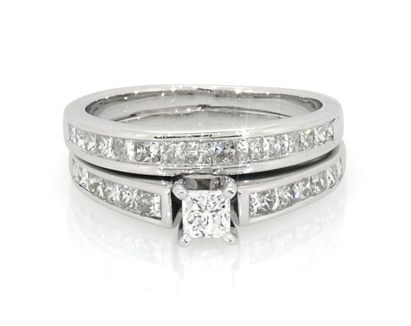 Main Image 1 of Previously Owned Princess-Cut Diamond Bridal Set 1 ct tw 14K White Gold Size 5.5