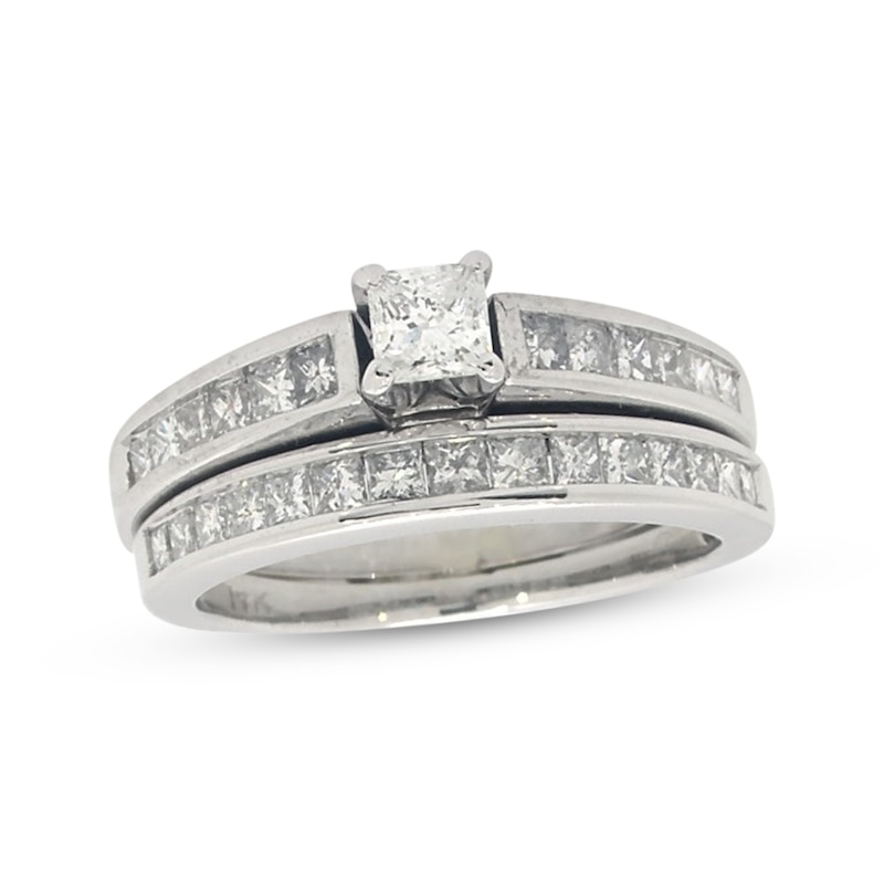 Main Image 1 of Previously Owned Princess-Cut Diamond Bridal Set 1 ct tw 14K White Gold Size 5.25