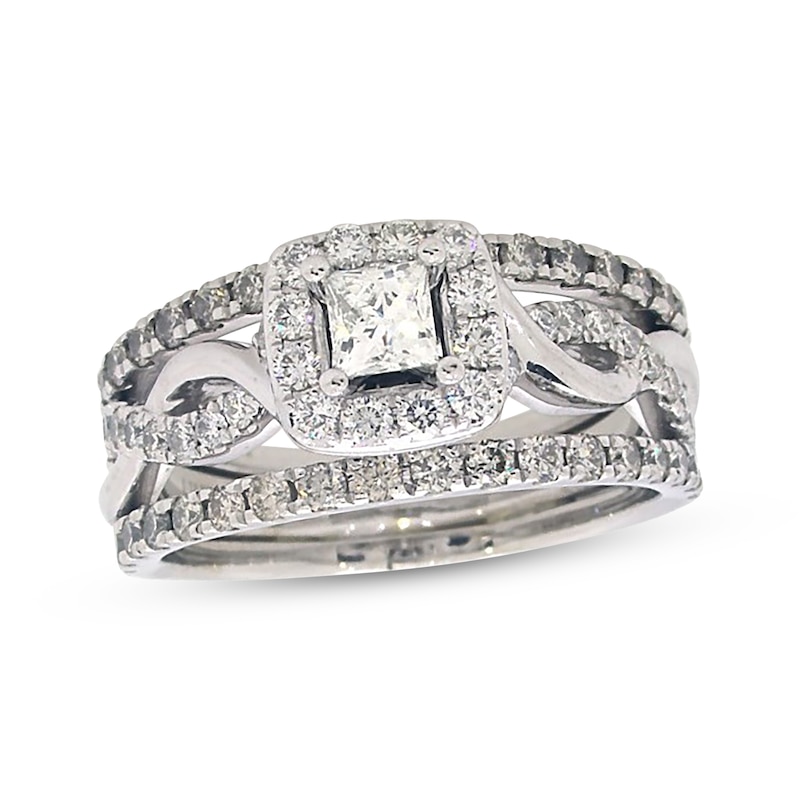 Main Image 1 of Previously Owned THE LEO Diamond Princess-Cut Bridal Set 1-1/3 ct tw 14K White Gold Size 8