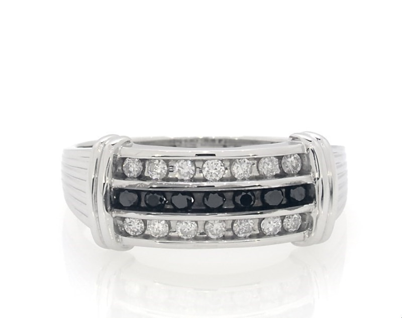 Main Image 1 of Previously Owned Men's Black & White Diamond Wedding Band 1/2 ct tw 10K White Gold