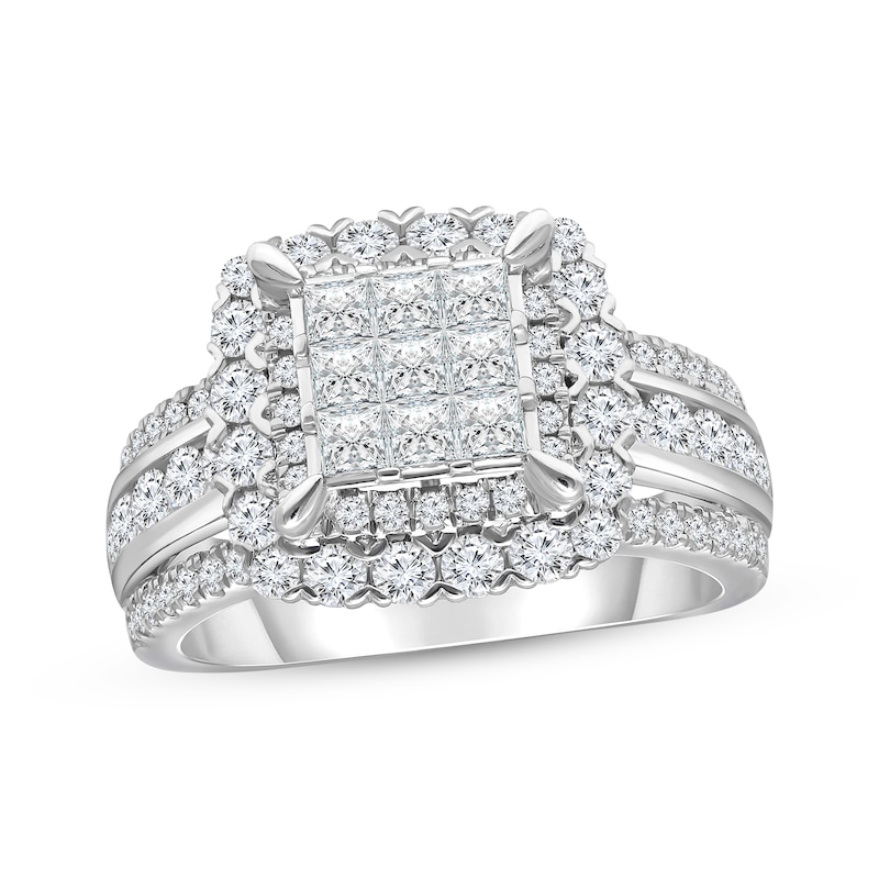 Main Image 1 of Previously Owned Diamond Engagement Ring 2 ct tw Princess & Round 14K White Gold