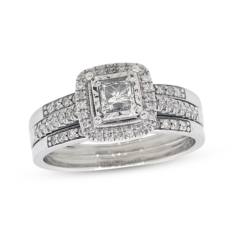 Previously Owned Princess-Cut Diamond Bridal Set 1 ct tw 14K White Gold Size 10.75