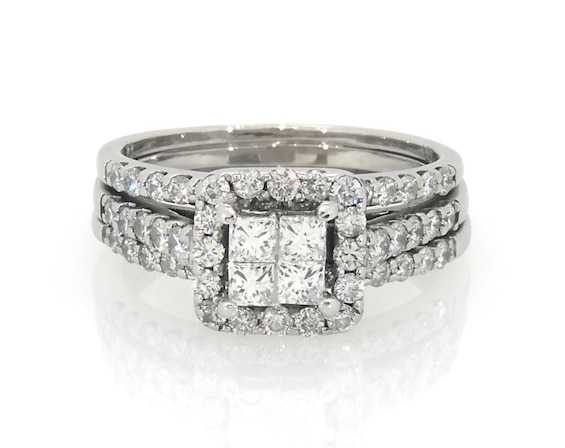 Previously Owned Princess-Cut Quad Diamond Bridal Set 1-1/2 ct tw 14K White Gold Size 7.75