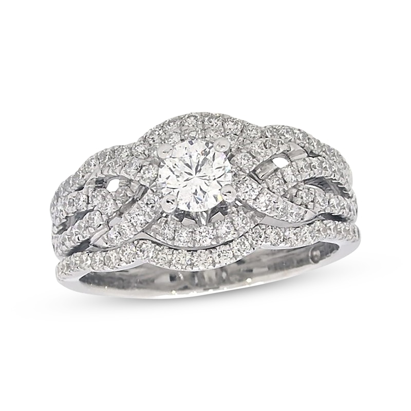 Main Image 1 of Previously Owned THE LEO Diamond Round-Cut Bridal Set 1-5/8 ct tw 14K White Gold Size 9