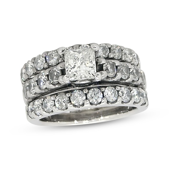 Previously Owned Princess-Cut Diamond Soldered Bridal Set 2-1/2 ct tw 14K White Gold Size 4.75