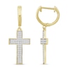 Thumbnail Image 0 of Previously Owned Men's Diamond Cross Hoop Dangle Earrings 1/4 ct tw Round-cut 10K Yellow Gold