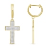 Thumbnail Image 1 of Previously Owned Men's Diamond Cross Hoop Dangle Earrings 1/4 ct tw Round-cut 10K Yellow Gold