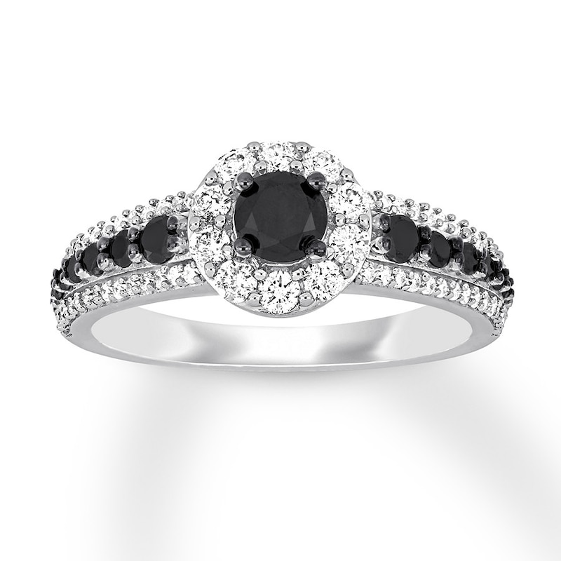 Previously Owned Black & White Diamond Halo Engagement Ring 1 ct tw 14K White Gold Size 6