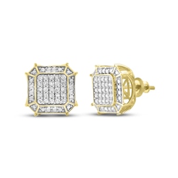 Previously Owned Men's Diamond Square Stud Earrings 1/4 ct tw Round-cut 10K Yellow Gold