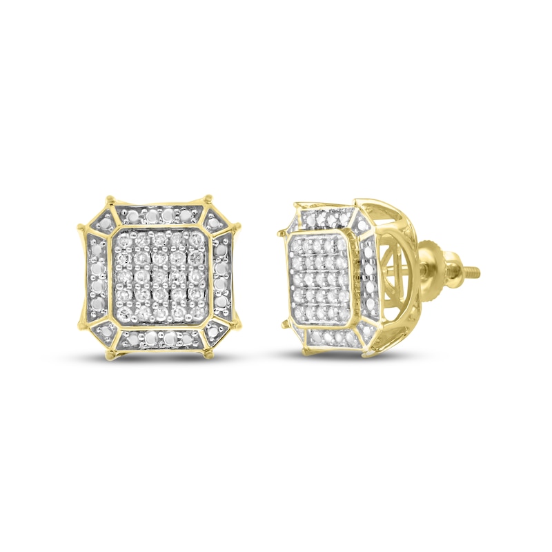 Main Image 1 of Previously Owned Men's Diamond Square Stud Earrings 1/4 ct tw Round-cut 10K Yellow Gold