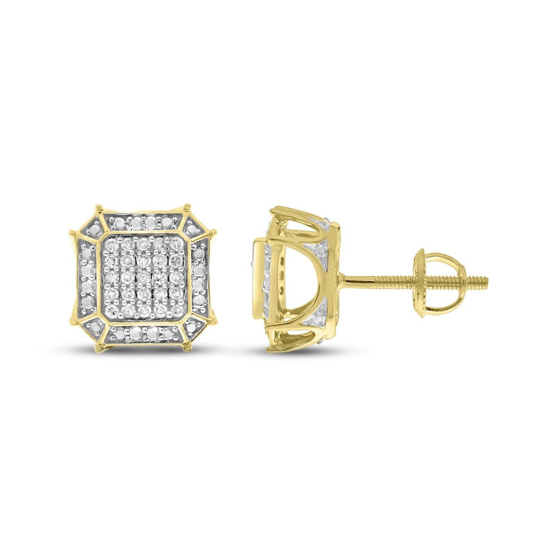 Main Image 2 of Previously Owned Men's Diamond Square Stud Earrings 1/4 ct tw Round-cut 10K Yellow Gold