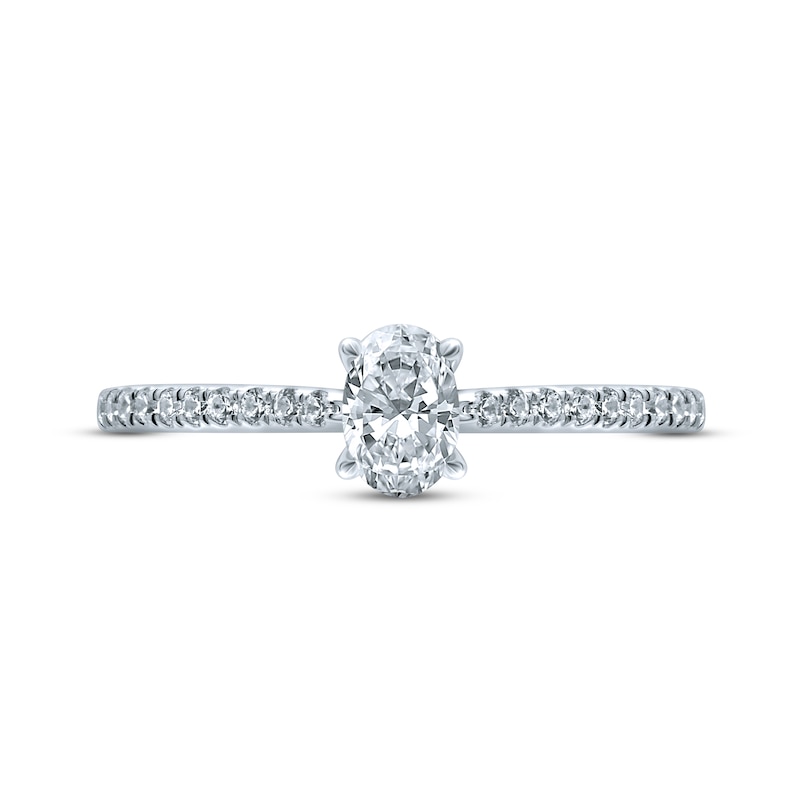 Main Image 2 of Previously Owned Monique Lhuillier Bliss Diamond Engagement Ring 5/8 ct tw Oval & Round-Cut 18K White Gold