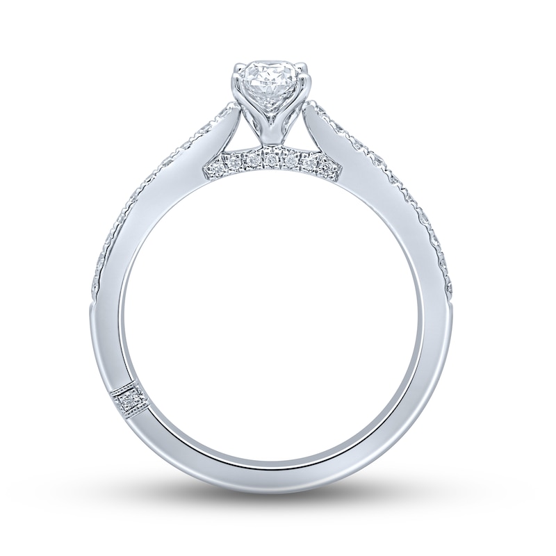 Main Image 4 of Previously Owned Monique Lhuillier Bliss Diamond Engagement Ring 5/8 ct tw Oval & Round-Cut 18K White Gold